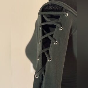 Guess Dark Green Lace-Up Sleeve Long Sleeve Top